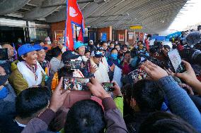 Nepali climber returns home after climbing Mount K2.